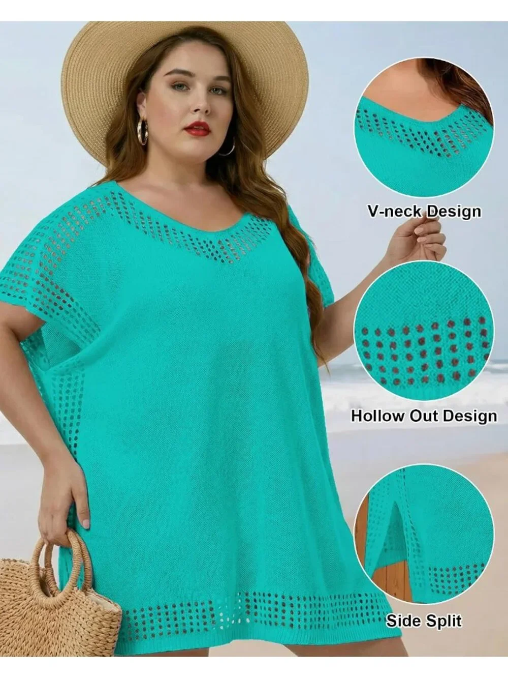 Women's Sapphire Blue One Size Polyester Crochet Summer Swimsuit Coverup Dress